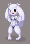  4_fingers anthro bodily_fluids bra breasts cave_story clothed clothing doukutsu_monogatari embarrassed female fingers fur hi_res lagomorph looking_at_viewer mammal mimiga navel nose_scar open_mouth panties sakamoto_sue scar solo standing sweat terzeebo thick_thighs underwear underwear_only video_games white_body white_fur 