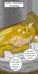  abdominal_bulge absurd_res bed belly big_belly comic cramped dragon duo endosoma female feral furniture genitals healing_vore hi_res horn human inside lying lying_on_bed male male/female mammal on_bed on_side pussy stone_wall sykari vore wall_(structure) 
