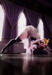 3d_(artwork) anatid anseriform anserinae anthro armwear ass_up avian beak big_breasts bird black_armwear black_clothing black_elbow_gloves black_gloves black_handwear black_legwear black_thigh_boots black_thigh_highs boots breasts butt cinema_4d_(artwork) clothing crown curtains demon digital_media_(artwork) elbow_gloves eyelashes female footwear gloves glowing glowing_eyes handwear headgear helluva_boss hi_res inside jack-o&#039;_pose legwear long_eyelashes looking_at_viewer non-mammal_breasts pelvic_curtain pose puffy_sleeves red_eyes shoes solo spread_legs spreading stella_(helluva_boss) swan tail thick_thighs thigh_boots thigh_highs watermark white-feathers window zuse_q