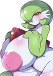  big_breasts blush breasts female gardevoir generation_3_pokemon hand_on_breast hi_res huge_breasts humanoid looking_at_viewer nekoyuu nintendo nipples pokemon pokemon_(species) red_eyes simple_background solo thick_thighs video_games white_background white_body 