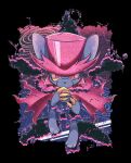  1boy black_background cape claws closed_mouth colored_sclera commentary_request dark_daroach daroach full_body hat highres kirby:_squeak_squad kirby_(series) male_focus mouse_boy purple_cape purple_eyes purple_hat rayman_limbs slit_pupils smile solo tcku4274 top_hat variant_set yellow_sclera 