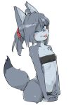  anthro blue_eyes blush canid canine circle_eyebrows clothing dipstick_tail eyebrows female fox fur grey_body grey_fur grey_hair hair hair_tied mammal markings silly_face simple_background solo tail_markings tomato27204917 translucent translucent_clothing white_background 