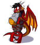 2018 absurd_res alpha_channel anthro belly belly_expansion biped black_hair blue_markings blush bodily_fluids bottomwear breast_expansion breasts butt butt_expansion choker claw_toes claws clenched_teeth clothed clothed_anthro clothed_female clothing colored countershade_face countershade_neck countershade_scales countershade_tail countershade_torso countershade_wings countershading digitigrade dragon expansion eyewear female flying_sweatdrops frill_(anatomy) glasses hair hi_res horn implied_transformation jewelry looking_down_at_self markings membrane_(anatomy) membranous_frill motion_lines mythological_creature mythological_scalie mythology necklace non-mammal_breasts non-mammal_hair pregnant pregnant_anthro pregnant_female red_body scales scalie shaded shirt simple_background solo standing sweat sweatdrop t-shirt tail teeth three-quarter_view tiana_(tomek1000) tomek1000_(character) topwear torn_bottomwear torn_clothing transparent_background virmir wings yellow_body yellow_countershading