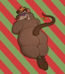 2022 3_toes anthro arm_tuft big_butt brown_body brown_eyebrows brown_feet brown_fur brown_nose brown_tail butt calf_tuft cheek_tuft colored crown crown_only curling_tail digital_drawing_(artwork) digital_media_(artwork) evil_grin eyebrows facial_tuft fangs fat_arms fat_legs feet fur gold_crown grinning_at_viewer hairless_feet hairless_tail havenstinkman headgear hi_res humanoid_heel king leg_tuft looking_at_viewer looking_back looking_back_at_viewer lying male mammal mistletoe mistletoe_on_tail mouse mouse_king mouse_king_(nutcracker_prince) multicolored_body multicolored_fur murid murine nude obese obese_anthro obese_male on_front open_mouth overweight overweight_anthro overweight_male pattern_background paws pink_sclera pinup plant pose presenting presenting_hindquarters raised_tail rat rear_view rodent royalty shaded sharp_teeth shoulder_tuft simple_background smile smiling_at_viewer smirk smirking_at_viewer soles solo spine striped_background tail tan_body tan_face tan_fur teasing teasing_viewer teasing_with_butt teeth the_nutcracker_prince thick_calves thick_eyebrows toes tuft two_tone_body two_tone_fur whiskers