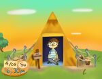 2019 4_fingers animal_crossing animated bangs bent_legs black_clothing black_eyebrows black_footwear black_shoes blue_stripes bottomwear brown_eyes brown_hair clothed clothed_human clothed_male clothing cloud colored cookieboy011 crossed_legs date day digital_drawing_(artwork) digital_media_(artwork) english_description eyebrow_through_hair eyebrows fingers footwear fully_clothed fully_clothed_human fully_clothed_male grass grey_bottomwear grey_clothing grey_pants hair hand_on_lap human human_only inside_tent light lighting looking_at_viewer male male_human mammal mouth_closed nintendo no_pupils not_furry orange_sky pants pattern_clothing pattern_shirt pattern_t-shirt pattern_topwear plant rope shaded shirt short_hair sign sitting sitting_on_ground sky solo story story_in_description striped_clothing striped_shirt striped_t-shirt striped_topwear stripes t-shirt tan_body tan_skin tent time topwear translucent translucent_hair tree villager_(animal_crossing) white_clothing white_shirt white_t-shirt white_topwear