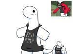  ambiguous_gender big_muscles black_clothing black_topwear cartoon_network clothing confusion dinosaur dyno_(dynogreeno) dynogreeno female largo_(dynogreeno) male margaret_smith_(regular_show) muscular regular_show reptile scalie shirt simple_background topwear white_background 