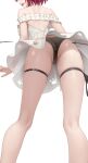  1girl absurdres ass back bare_shoulders black_panties breasts commentary dress english_commentary from_behind from_below highres hololive hololive_english irys_(casualrys)_(hololive) irys_(hololive) median_furrow medium_hair open_mouth panties pink_hair simple_background smile solo somebody_(leiking00) teeth thigh_strap thighs underwear upper_teeth_only virtual_youtuber white_background white_dress 