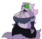  2022 absurd_res anthro big_breasts bottomwear breasts canid canine canis clothing collar colored_nails cosplay eyeshadow female fingerless_gloves five_nights_at_freddy&#039;s five_nights_at_freddy&#039;s:_security_breach fur gloves green_hair green_nails hair handwear helluva_boss hi_res lips looking_at_viewer loona_(helluva_boss) lunis1992 makeup mammal nails navel purple_body purple_eyeshadow purple_fur purple_hair purple_lips roxanne_wolf_(fnaf) scottgames solo spiked_collar spikes topwear video_games wide_hips wolf yellow_eyes 