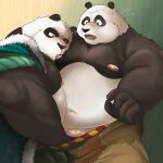  2022 anthro belly big_belly black_body black_nose blush dreamworks duo father father_and_child father_and_son genitals giant_panda gomdepp hi_res humanoid_hands incest_(lore) kemono kung_fu_panda li_shan_(kung_fu_panda) male male/male mammal master_po_ping moobs navel nipple_fetish nipple_play nipple_suck nipples overweight overweight_male parent parent_and_child penis son sucking ursid white_body 