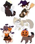 2017 aliasing ambient_bat ambiguous_gender anthro arm_wraps black_clothing black_dress bow_tie broom brown_body brown_fur brown_nose canid canine canis chibi cleaning_tool clothing collar costume digital_drawing_(artwork) digital_media_(artwork) digitigrade domestic_cat domestic_dog dot_eyes dress ear_bow eyewear featureless_feet featureless_hands feet felid feline felis feral flat_colors fox full-length_portrait fur ghost glasses grey_body grey_clothing grey_fur grey_hat grey_headwear grey_spikes halloween halloween_costume hat head_wraps headgear headwear holding_broom holding_cleaning_tool holding_object holidays jack-o&#039;-lantern leg_wraps mammal microsoft_paint_(artwork) multiple_images orange_bow orange_bow_tie orange_nose pink_nose pomeranian portrait red_collar sebdoggo simple_eyes sitting smile solo spiked_collar spikes spirit spitz standing tail tail_wraps tan_body tan_fur torso_wraps wearing_glasses white_body white_fur witch_hat wraps
