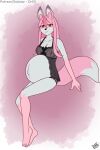 absurd_res anthro babydoll belly big_belly brand_new_animal breasts canid canine clothed clothing digital_media_(artwork) drxii female fox fur hair hi_res lingerie looking_at_viewer mammal nazuna_hiwatashi nightgown nipples panties pink_body pink_fur pink_hair pregnant pregnant_anthro pregnant_female simple_background smile solo studio_trigger tail translucent translucent_clothing underwear white_body white_fur