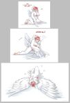 2019 absurd_res anthro areola artist_name biped blonde_highlights border breasts breath colored comic dialogue dripping_pussy english_text eyes_closed feathered_wings feathers feet female fluffy front_view genitals grey_border growth hair harpie heart_symbol hi_res highlights_(coloring) kneeling kyla_thompson looking_at_viewer looking_pleasured lying lying_on_ground nipples non-mammal_breasts non-mammal_hair non-mammal_nipples non-mammal_vulva nude on_back on_ground open_mouth red_hair sequence shaded simple_background sitting sitting_on_ground solo species_transformation spread_legs spread_wings spreading strawberrytfs tail tail_growth talons text three-quarter_view toes transformation transformation_sequence vulva white_background white_body white_feathers winged_arms wings