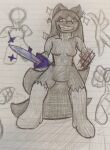 anthro big_tail fan_character felid feline female hi_res mammal melee_weapon nameless(twotone) original_character painting_(artwork) solo solo_focus sword tail traditional_media_(artwork) traditional_painting_(artwork) twotone weapon