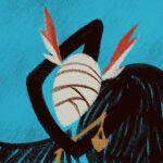 2025 abnormality_(project_moon) ambiguous_gender animated avian bandage bandaged_head bird bird_of_judgement black_body black_feathers blue_background feathers feral frame_by_frame icon lobotomy_corporation loop losteyrie project_moon red_ears simple_background solo