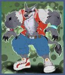 2019 abs activision alternate_species anthro barazoku belt biceps big_muscles bottomwear canid canine claws clock clothing crash_bandicoot_(series) dasyuromorph ear_piercing eyebrows fangs fur glowing glowing_eyes grey_body grey_fur hi_res jacket letterman_jacket male mammal marsupial muscular muscular_anthro muscular_arms muscular_male muscular_thighs mythological_canine mythological_creature mythology orange_sclera pants pecs piercing recently_extinct_species ring sharp_teeth solo tail teeth thick_eyebrows thylacine tiny_tiger topwear torn_bottomwear torn_clothing torn_pants vaniwulf watch werecanid werecanine werecreature werewolf werewolf_tiny_tiger white_body white_fur wristband