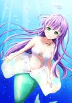  1girl bare_shoulders bikini blush breasts cleavage collarbone commentary_request duplicate green_eyes hair_intakes highres jewelry link!_like!_love_live! long_hair looking_at_viewer love_live! medium_breasts mermaid monster_girl monsterification navel necklace otomune_kozue purple_hair qy73 shell shell_bikini sidelocks smile solo stomach swimsuit underwater very_long_hair virtual_youtuber 