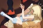  1girl animal_penis bestiality blonde_hair boots braid butterchalk clothes_lift commentary crying crying_with_eyes_open dress dress_lift english_commentary full_body green_eyes hay highres horse_penis lillie_(pokemon) long_hair lying mudsdale no_panties on_back open_mouth penis pokemon pokemon_(creature) pokemon_sm pokephilia sex sleeveless sleeveless_dress streaming_tears tears thighs twin_braids uncensored vaginal white_boots white_dress wide-eyed 