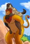  anthro carrying_partner casual_nudity disney duo felid female genitals hi_res hyaenid lion male male/female mammal nude pantherine penis pickles-hyena shenzi simba the_lion_king 