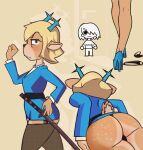 age_difference anthro antlers big_butt blonde_hair blue_antlers blue_clothing blue_eyes blue_lips blush bra bra_aside bra_on_floor brown_body brown_fur butt carol_holiday chibi clothing clothing_aside countershading deer deltarune duo female footwear fur garter_straps hair hi_res high_heels horn human implied_nudity jewelry katana kris_(deltarune) legwear lips looking_at_another looking_at_viewer low-angle_view male mammal markings mature_anthro mature_female melee_weapon necklace new_world_deer older_anthro older_female panties panties_aside panties_on_floor reindeer scut_tail seductive shaded shirt shoes short_tail side_eye side_view simple_background spots spotted_body spotted_fur stockings suit sword sysnicat tail tan_body tan_fur topwear undertale_(series) underwear underwear_aside weapon wide_hips worm&#039;s-eye_view younger_human younger_male