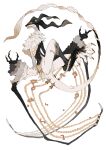  1other absurdres black_skin black_socks claws colored_skin frilled_sleeves frills full_body gold_trim grin highres long_tail monster musical_note original other_focus ou331 sharp_teeth simple_background smile socks tail teeth too_many too_many_frills white_background white_fur white_skin 