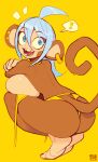 2025 anthro big_breasts big_butt big_ears bikini blue_eyes blue_hair bottomwear breast_squish breasts brown_body brown_ears brown_tail butt clothing crossed_arms crouching dated digital_drawing_(artwork) digital_media_(artwork) ear_piercing ear_ring emanata exclamation_point eye_through_hair eyebrow_through_hair eyebrows eyelashes female fingers foresttherotten full-length_portrait furgonomic_bottomwear furgonomics hair haplorhine hi_res huge_breasts looking_back luna_(geistbox) mammal monkey open_mouth open_smile piercing portrait primate rear_view ring_piercing round_ears simple_background smile solo squish swimwear tail tan_body tan_face tan_inner_ear tan_skin thick_thighs translucent translucent_hair two-piece_swimsuit wardrobe_malfunction yellow_background yellow_bikini yellow_clothing yellow_swimwear
