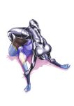  2girls absurdres bodysuit commission helmet highres izumi_hina_(neet_kunoichi) latex latex_bodysuit lying multiple_girls musashi_moo-sun muscle_spark neet_de_otaku_na_kunoichi_to_naze_ka_dousei_hajimemashita pixiv_commission ryona thighhighs wrestling 