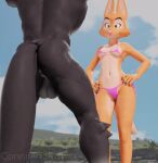 animated anthro ballbusting balls beach bikini bikini_bottom bikini_top breasts canid canine canis clothing cloud cock_and_ball_torture connivingrat diane_foxington dreamworks duo female fox genital_torture genitals hand_on_head hands_on_hips hill holding_balls kicking_balls male mammal mr._wolf_(the_bad_guys) plant smile smirk swimwear tagme tail the_bad_guys tree two-piece_swimsuit wolf