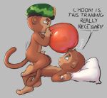 absurd_res anthro badipoki balloon balloon_fetish biped bloons_tower_defense blowing_balloon dart_monkey_(bloons) duo foreskin genitals haplorhine hi_res holding_object holding_pillow humanoid_genitalia humanoid_penis inflatable male male/male mammal monkey monkey_tail ninja_kiwi penetration penis pillow primate sex sniper_monkey_(bloons) sound_effects tail