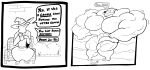 2025 anthro bench big_muscles canid canine clothing comic dialogue duo english_text frown hat headgear headwear hi_res huge_muscles hyper hyper_muscles macro male mammal mercurialentropy monochrome muscular nude robe sitting speech_bubble standing text wizard_hat