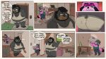  absurd_res anthro black_bear black_body black_fur butt comic delivery_(commerce) delivery_employee dialogue dirty_clothing duo eyewear food_delivery fur glasses hi_res male mammal meek_(character) mrdannyloco musk_clouds overweight overweight_male slob staring_at_ass steve_jovonovich ursid ursine 