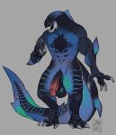 4_fingers abs absurd_res alternate_version_at_source anthro balls big_balls big_penis blue_body claws cryptid_jhin digitigrade dunkleosteus fingers fish genitals glans hi_res male marine muscular muscular_anthro muscular_male penis placoderm prehistoric_species simple_background solo standing tail tail_genitals tail_penis unusual_anatomy unusual_genitalia_placement unusual_penis_placement unusual_tail