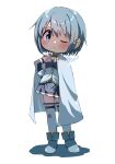  1girl asukaru_(magika_ru) blue_boots blue_cape blue_dress blue_hair blue_sleeves blush boots cape closed_mouth commentary_request dated detached_sleeves dress fortissimo full_body hair_ornament hand_on_own_hip highres looking_at_viewer magical_girl mahou_shoujo_madoka_magica mahou_shoujo_madoka_magica_(anime) miki_sayaka miki_sayaka_(magical_girl) musical_note musical_note_hair_ornament one_eye_closed short_hair signature simple_background solo standing strapless strapless_dress thighhighs white_background white_thighhighs 