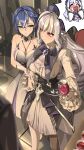  2girls ^_^ absurdres alcohol alternate_costume ascot bare_shoulders belle_(zenless_zone_zero) blue_hair blush bow bowtie breast_curtains breasts cleavage closed_eyes collarbone crack cracked_glass cup dress drinking_glass fingerless_gloves gem gloves green_eyes hair_between_eyes heart heart-shaped_mouth heart_in_mouth highres holding holding_cup holding_hands large_breasts long_hair long_sleeves looking_at_another medium_hair missing_commentary mole mole_under_eye multiple_girls nail_polish parted_lips purple_ascot purple_bow purple_bowtie purple_eyes purple_gemstone purple_hair purple_nails red_eyes sideboob speech_bubble standing thought_bubble very_long_hair vivian_banshee white_dress wine wine_glass yan_(unicorn404) yuri zenless_zone_zero 
