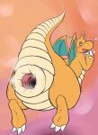 1_horn 2022 3_fingers 3_toes abstract_background ambiguous_gender antennae_(anatomy) anthro anus anus_focus big_anus biped blue_body blush bodily_fluids bottom_heavy breath claw_fingers claw_toes countershade_tail countershade_torso countershading dragonite drooling emanata feet fingers flat_colors gaping gaping_anus generation_1_pokemon grey_eyes heart_symbol hi_res horn huge_anus hyper hyper_anus looking_pleasured membrane_(anatomy) membranous_wings miradrgn musk musk_clouds musky_anus nintendo null orange_body pokemon pokemon_(species) pose rear_view rounded_snout saliva scales semi-anthro simple_background snout solo sweat tail tailbutt tan_body tan_countershading tan_scales thick_tail three-quarter_view toes toony ventral_scales wings