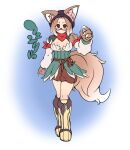  1girl animal_ears bandana black-framed_eyewear black_hat boots breasts brown_boots brown_eyes brown_hair brown_shorts claws closed_mouth commentary_request corset detached_sleeves ears_through_headwear expressionless full_body glasses green_corset hat highres looking_at_viewer medium_breasts official_alternate_costume ragnarok_iris ragnarok_online ranger_(ragnarok_online) red_bandana short_hair short_shorts shorts slit_pupils solo tail white_background white_sleeves wolf_ears wolf_girl wolf_tail 