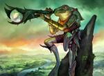 2024 ambiguous_gender amphibian anthro armor biped bracelet cloud frog green_body hasbro hi_res holding_telescope jewelry john_thacker landscape leaf magic:_the_gathering narrowed_eyes official_art plant river shrub smile solo squint standing telescope water wizards_of_the_coast