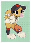 2024 anthro ball baseball_cap baseball_glove baseball_uniform bent_over black_cap black_clothing black_eyes black_hat black_headgear black_headwear black_knee_socks blowing_bubble_gum bonita_(gaturo) border bottomwear bubble_gum clothed clothed_anthro clothed_female clothing digital_media_(artwork) eyelashes female female_anthro footwear fully_clothed fully_clothed_anthro fully_clothed_female fur gaturo hand_on_leg hand_on_own_leg hat headgear headwear holding_ball holding_baseball holding_object holding_object_behind_back knee_highs knee_socks lagomorph legwear leporid mammal multicolored_knee_socks outline rabbit scut_tail shoes short_tail socks solo sportswear standing tail topwear two_tone_knee_socks uniform white_border white_bottomwear white_clothing white_footwear white_outline white_shoes white_topwear yellow_body yellow_ears yellow_fur yellow_tail