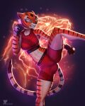  2022 abs anthro athletic athletic_anthro athletic_female black_stripes bottomwear breasts butt_from_the_front clenched_teeth clothed clothing dreamworks felid female fighting_pose fingerless_gloves fur gloves hacatiko handwear hi_res kung_fu_panda mammal master_tigress mma multicolored_body multicolored_fur navel on_one_leg orange_body orange_fur pantherine pose raised_leg shorts solo standing striped_body striped_fur stripes teeth tiger two_tone_body two_tone_fur white_body white_fur 