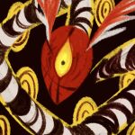 2025 2d_animation abnormality_(project_moon) ambiguous_gender animated avian bird bird_of_judgement black_background black_body black_stripes feral frame_by_frame hair judgement lobotomy_corporation loop losteyrie multicolored_ears project_moon red_ears red_hair simple_background solo striped_neck stripes two_tone_ears white_body white_ears yellow_sclera