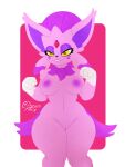 absurd_res blush breasts claws clothing eeveelution espeon female fur fusion generation_2_pokemon generation_4_pokemon genitals hi_res irgramfox mammal nintendo nude pokemon pokemon_(species) pokemon_fusion simple_background smile solo weavile