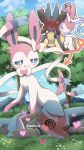 2025 abilirn absurd_res ambiguous/ambiguous ambiguous_gender anthro blue_eyes blush bow_(anatomy) canid canine cloud directional_arrow duo eeveelution embarrassed eyes_closed feral fur generation_4_pokemon generation_6_pokemon grass half-closed_eyes heart_symbol hi_res kissing licking licking_lips lucario lying mammal mountain multicolored_body narrowed_eyes nintendo on_front paws pink_body pink_fur plant pokemon pokemon_(species) ribbons_(anatomy) signature sky spikes spikes_(anatomy) spiral spiral_eyes sylveon tail teeth tongue tongue_out tree white_body white_fur yellow_body yellow_fur