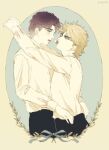  2boys aged_down bishounen black_hair blonde_hair blue_eyes brown_hair dio_brando food formal_clothes fruit jojo_no_kimyou_na_bouken jonathan_joestar marimocham multiple_boys phantom_blood shirt strawberry whipped_cream yaoi 