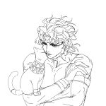  1boy animal ashva cat dio_brando ear_birthmark earrings headband highres jewelry jojo_no_kimyou_na_bouken monochrome sketch stardust_crusaders vampire white_background 