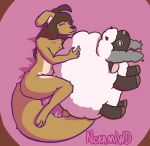  anthro big_butt butt canid canine canis chest_tuft cuddling cuddling_plushie digital_media_(artwork) domestic_dog female fluffy fluffy_tail generation_8_pokemon hi_res huge_butt july_shepherd_(nokamiwd) mammal nintendo nokamiwd nude plushie pokemon pokemon_(species) simple_background smile solo thick_thighs tuft video_games wide_hips wooloo 