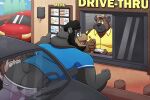  agent_rk anthro blush butt clothed clothing drive-thru eyewear glasses group he_wants_to_order hi_res hyaenid leonthelionel male mammal meme out_the_window overweight overweight_male pea_soup polar_bear snaggle_tooth steve_jovonovich trio ursid ursine 