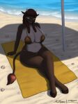 absurd_res anthro areola areola_slip artist_logo artist_name beach beach_towel belly big_breasts bikini bikini_bottom bikini_top bovid bovine breasts brown_body brown_fur brown_hair cattle clearvision clothing eyebrows eyelashes eyeshadow female fur gold_bikini gold_swimwear hair hi_res hooves horn huge_breasts leaning leaning_backward lips logo long_hair long_tail looking_aside makeup mammal multicolored_body multicolored_fur navel sand seashell shadow shell signature sitting sitting_on_towel slightly_chubby solo swimwear tail tail_tuft text thick_lips thick_thighs towel tuft two-piece_swimsuit water wave white_body white_fur yellow_eyes