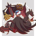  absurdres aegislash alternate_color black_dress black_gloves black_skin blue_hair bob_cut charizard claws colored_skin dragon dress elbow_gloves gardevoir gloves grey_background hair_over_one_eye highres holding holding_shield mega_gardevoir mega_pokemon night_light_han one-eyed oricorio oricorio_(baile) pokemon pokemon_(creature) red_eyes shield shiny_pokemon simple_background sword weapon white_skin wings 