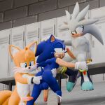 3d_(artwork) after_sex anal anal_fingering anal_penetration anthro anus athletic athletic_male balls blue_eyes blush bodily_fluids canid canine chest_tuft clothing cum cum_drip cum_on_face digital_media_(artwork) dripping erection eulipotyphlan fingering footwear fox genital_fluids genitals glans gloves green_eyes group hand_on_head handwear hedgehog hi_res locker_room looking_pleasured male male/male mammal miles_prower oral penetration penis prostate_stimulation sega sex shoes silver_the_hedgehog sonic_the_hedgehog sonic_the_hedgehog_(series) tail trio tuft twintails3d yellow_eyes