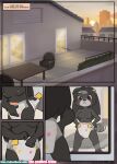  absurd_res anthro bare_chest blush blush_lines clothed clothing diaper diaper_change esmeralda_kingsley female hi_res mammal nipples print_diaper procyonid putting_on_diaper raccoon solo the_padded_room wearing_diaper 