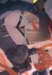  1girl absurdres black_hoodie black_horns black_thighhighs dragon_girl dragon_horns hair_between_eyes highres hood hoodie horns long_hair looking_at_viewer orange_hair orange_pupils orpheus_(zenless_zone_zero) parted_lips thighhighs tumugi_sunohara zenless_zone_zero zipping 